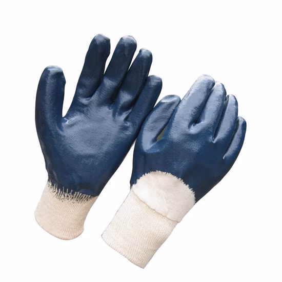 Jersey Fully Dipped Rough Finish Blue Nitrile Gloves Safety Work Glove