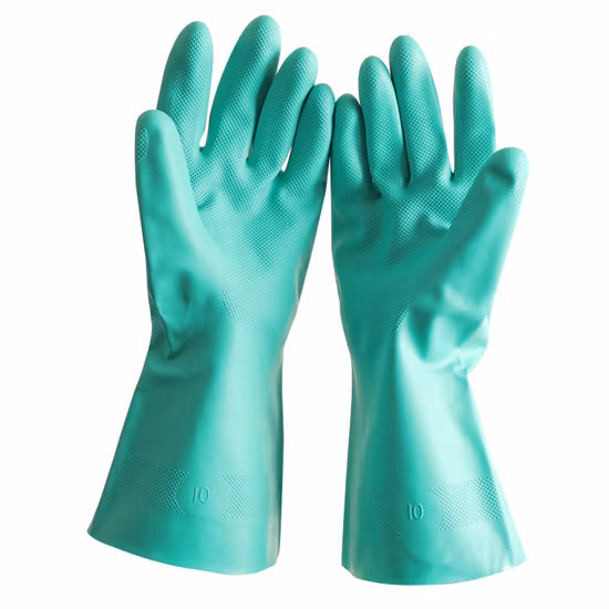 Heavy Duty Reusable Green 100% Nitrile Rubber Chemical Resistant Industry Safety Work Gloves Luvas Guantes En420 En374