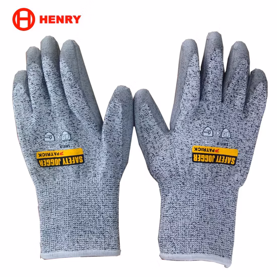 13G Anti Cut Level 5 Gray PU Coated Hppe Cut Resistant Safety Work Gloves